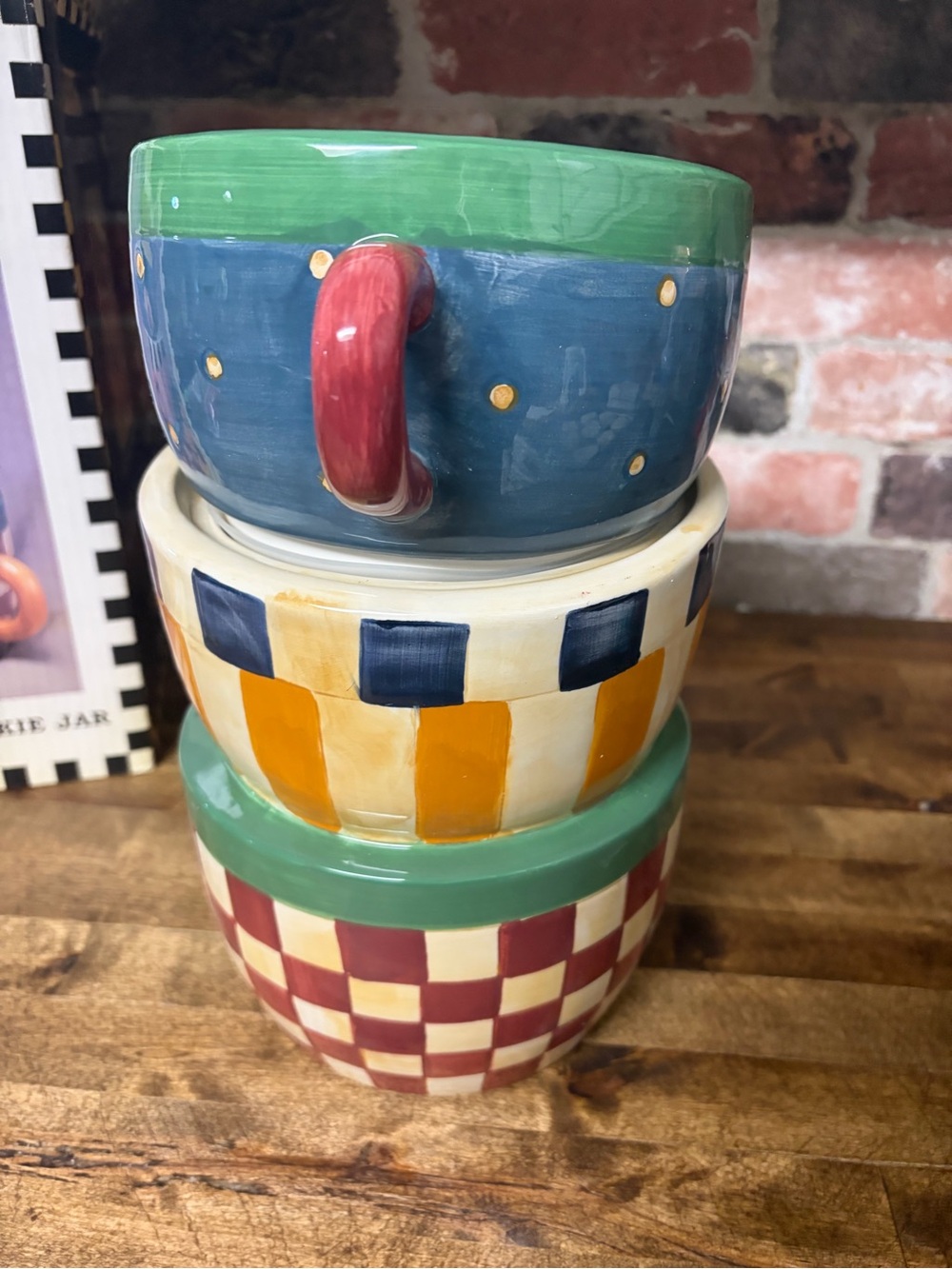 Sakura Multicolor Stacked Teacup Cookie Jar – Green, Blue, Yellow, Red - Picture 4 of 10